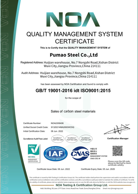China Pumao Steel Co., Ltd. certificaten